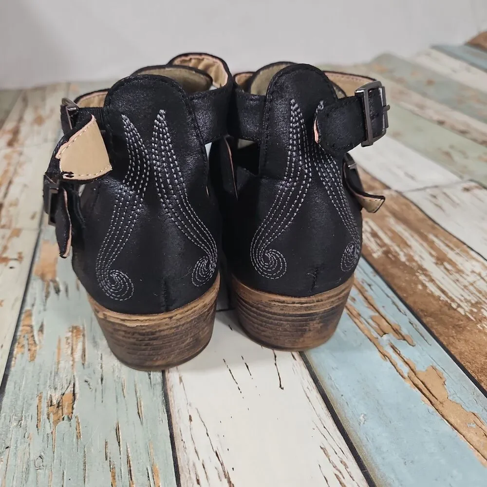 ROPER Willa Size 8.5 Black Embroidered Western Cowgirl Booties,  Double Buckle